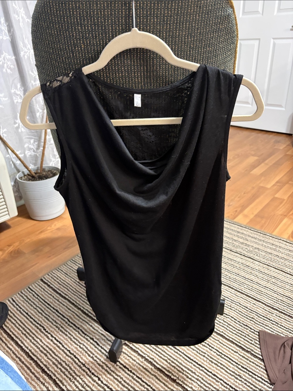 Women's Black Draped Neck Tank Top